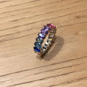 Oval Rainbow Ring Multi Color Sterling Silver